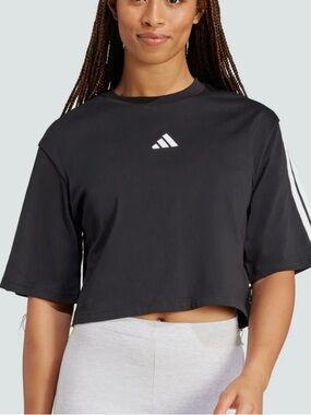 adidas Black Cropped Logo Tee for Women